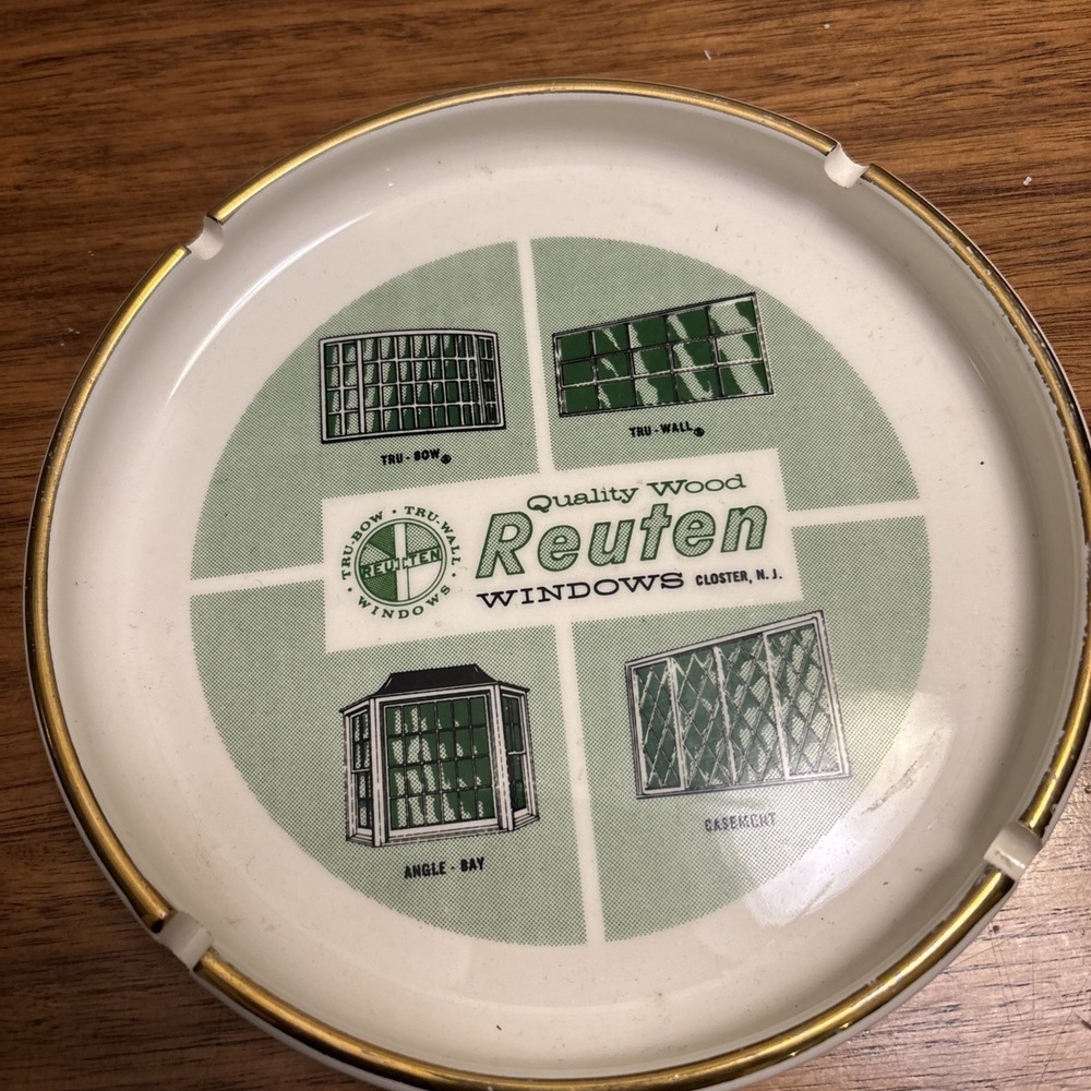 Vintage Geiger Bros Ceramic Ashtray Advertisement Reuten  Wood Windows -. 6.5" D